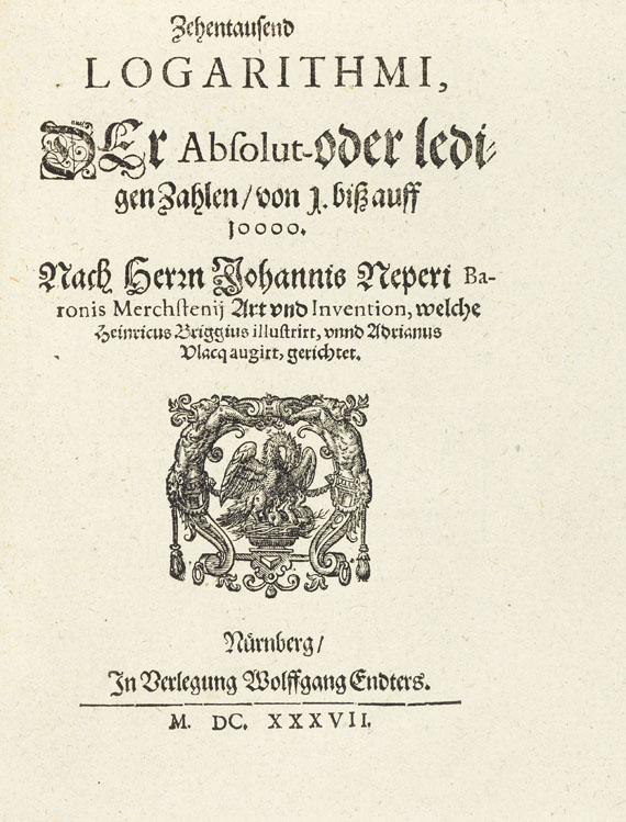 John Napier - Zehentausend Logarithmi. 1637. - Angeb.: Vlacq, Canon triangulorum - Weitere Abbildung