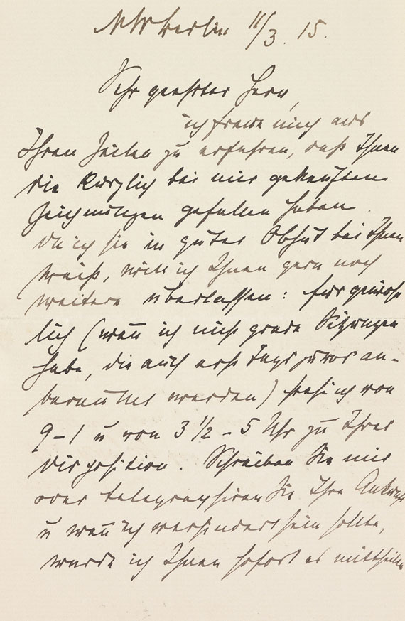 Max Liebermann - Eigh. Brief mit Umschlag. 1915