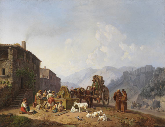 Heinrich Bürkel - Am Dorfbrunnen in den italienischen Bergen