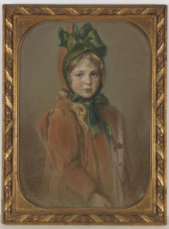 Wilhelm Carl Räuber - Mädchenporträt mit grüner Schleife (Die Tochter des Künstlers) - Rahmenbild
