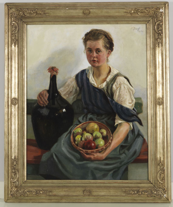 Otto Keck - Mädchen mit Obstkorb und Weinflasche - Rahmenbild