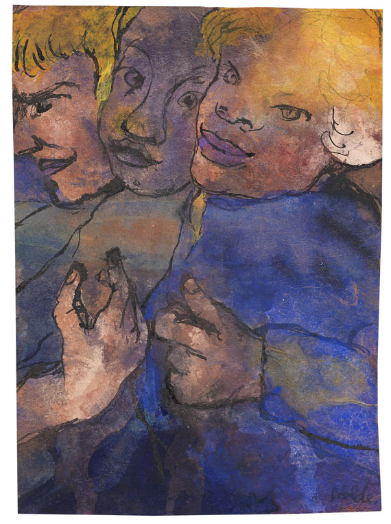 Emil Nolde - Drei Halbfiguren mit gelbem Haar und blauer Kleidung