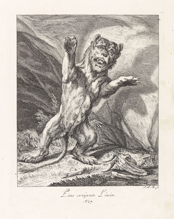 Johann Elias Ridinger - 84 Bll. Hunde, Wildtiere, Pferde (inkl. 5 Titelbll.).