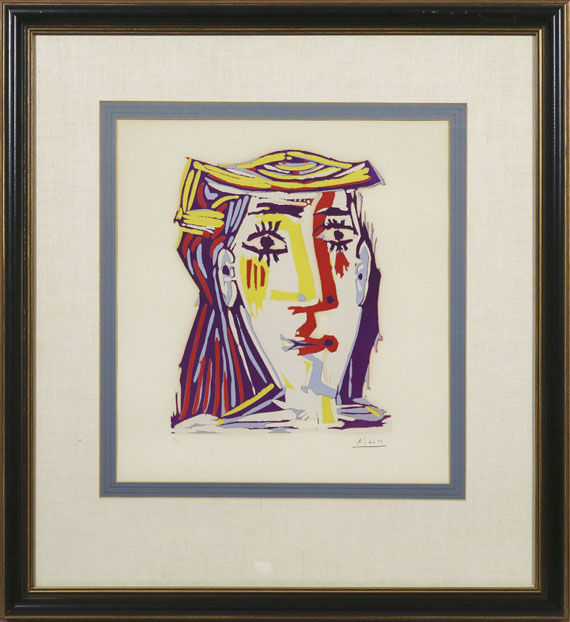 Pablo Picasso - Portrait de Jacqueline au chapeau de paille multicolore - Rahmenbild