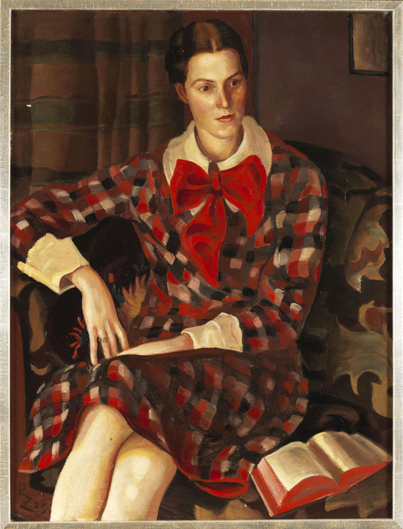 Richard Ziegler - Porträt einer Dame mit Buch (Paula Pfeifer, die Cousine des Künstlers) - Rahmenbild