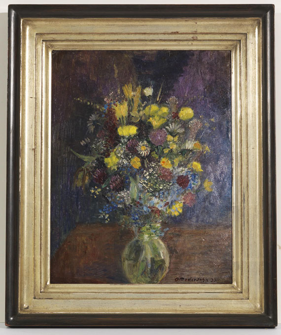 Otto Modersohn - Blumen vor blaugetöntem Grund - Rahmenbild