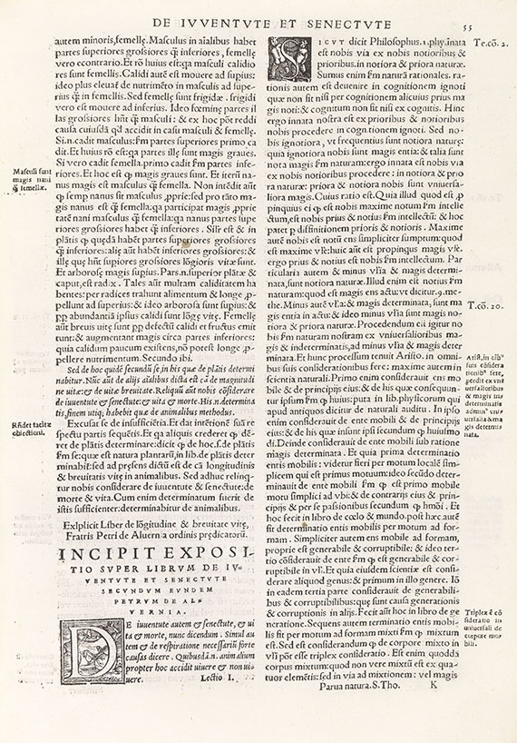  Aristoteles - De natura animalium. 1498. - Vorgebunden: Parva naturalia. - Weitere Abbildung