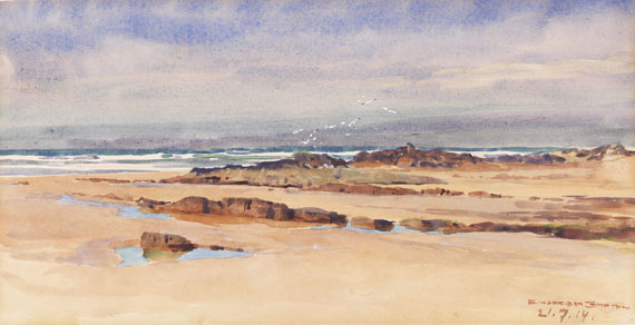 Edward Harrison Compton - 2 Bll.: Bei Bude (Cornwall): Die Küste mit der Mündung des River Neet. Felsiger Strand mit Möwen - Weitere Abbildung