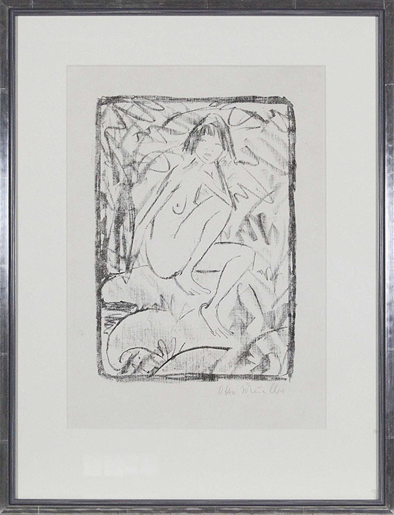 Otto Mueller - Sitzende, von Blattwerk umgeben (helle Fassung) - Rahmenbild