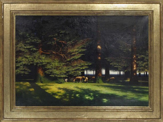 Paul Wilhelm Keller-Reutlingen - Grasende Schafe auf der Waldlichtung - Rahmenbild
