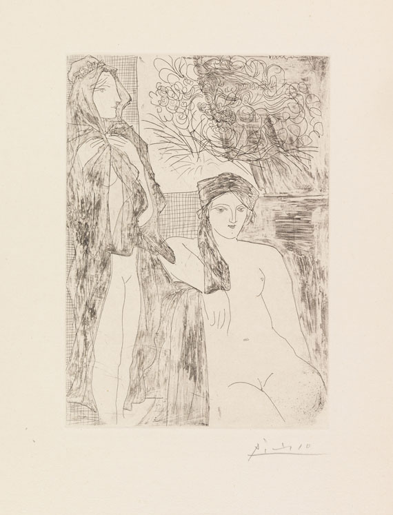 Pablo Picasso - Femme au voile, modèle assis et tête de Rembrand