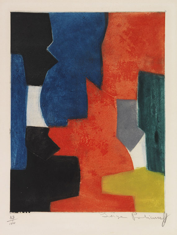 Serge Poliakoff - Composition bleue, rouge, verte et noire