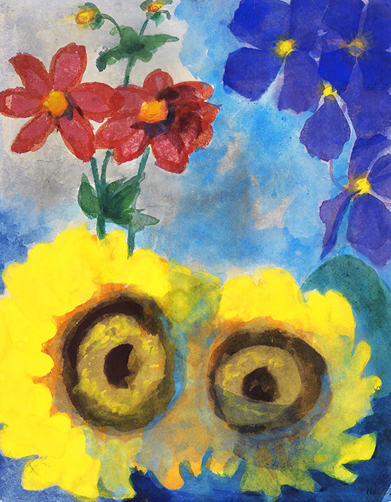 Emil Nolde - Sonnenblumen, rote und blaue Blüten