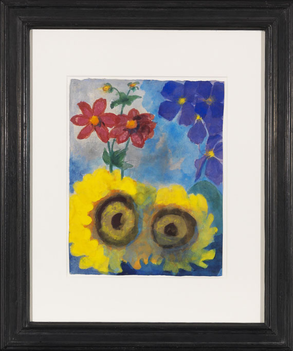 Emil Nolde - Sonnenblumen, rote und blaue Blüten - Rahmenbild