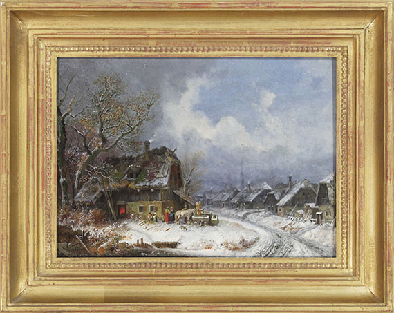 Heinrich Bürkel - Winterliches Dorf - Rahmenbild