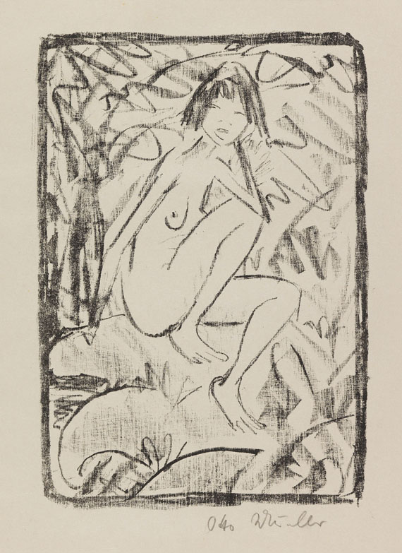 Otto Mueller - Sitzende, von Blattwerk umgeben (helle Fassung)
