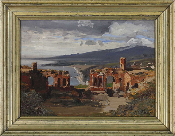 Carl Wuttke - Blick vom antiken Theater in Taormina auf den Ätna - Rahmenbild