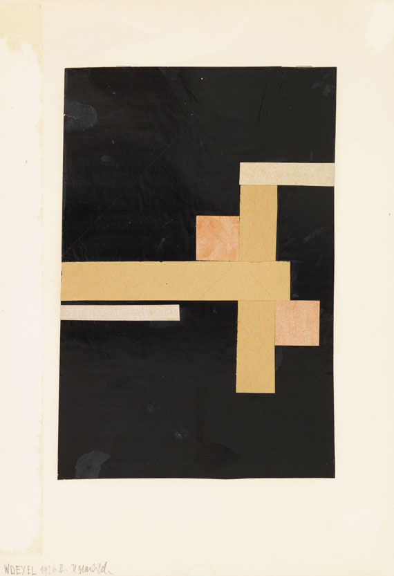 Walter Dexel - Entwurf zu II: Figuration in Weiß auf Schwarz mit zwei roten Quadraten