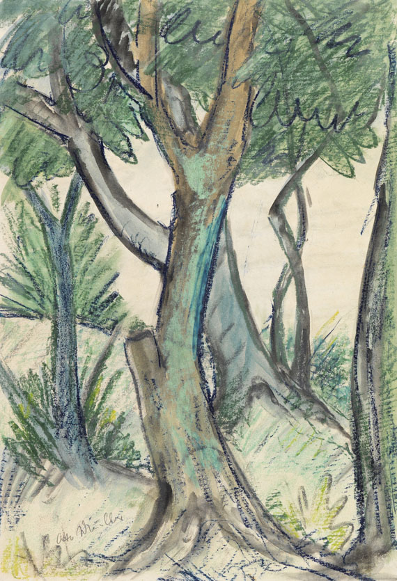 Otto Mueller - Wald/Landschaft mit Bäumen im Vordergrund