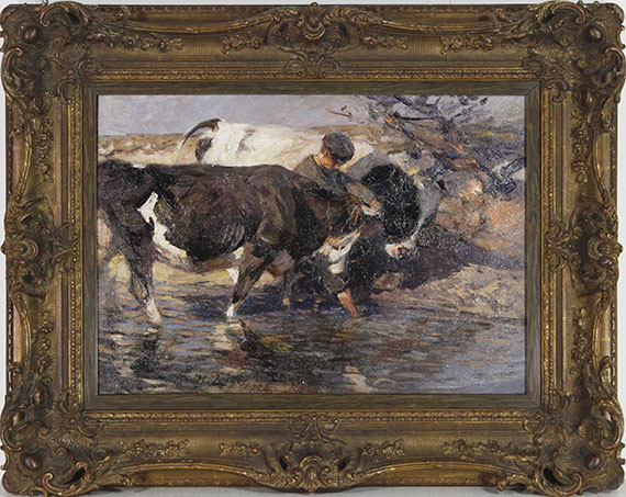 Heinrich von Zügel - Treiber mit zwei Rindern an der Furt - Rahmenbild