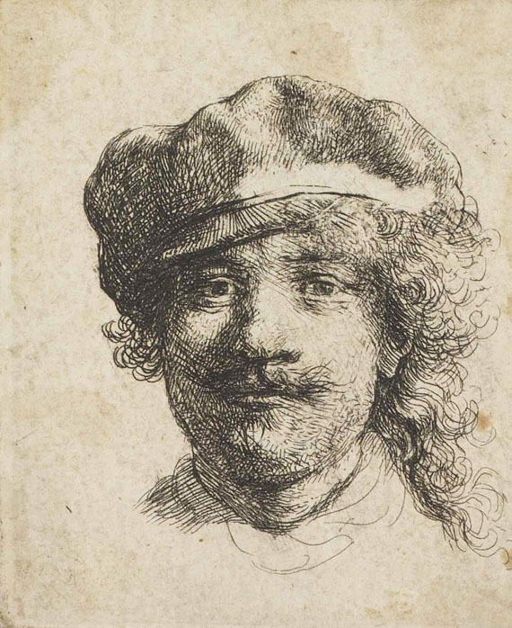 Harmenszoon Rembrandt van Rijn - Selbstbildnis mit Barett, von vorn gesehen