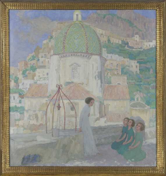 Carl Plückebaum - Mädchen am Brunnen vor Santa Maria Assunta, Positano - Rahmenbild