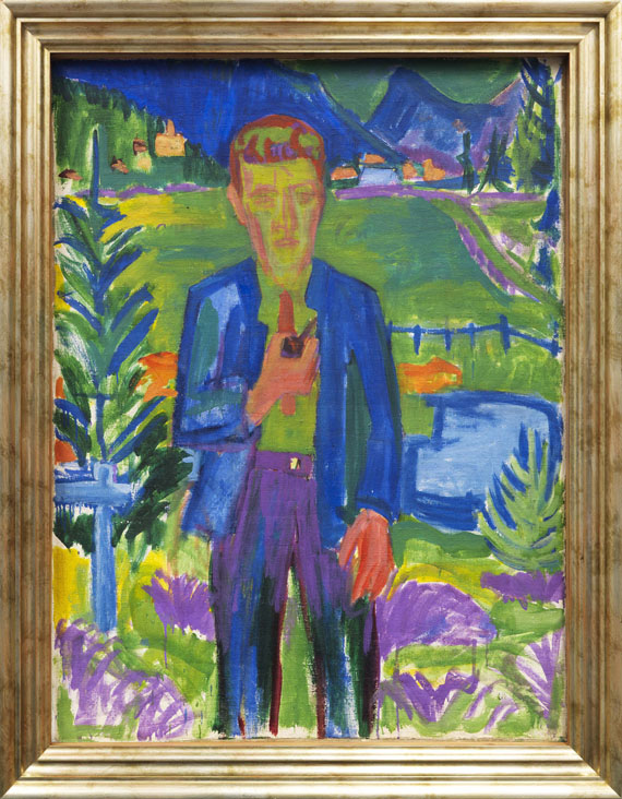 Hermann Scherer - Paar in der Landschaft (recto), Porträt eines Mannes mit einer Pfeife (verso) - Rahmenbild