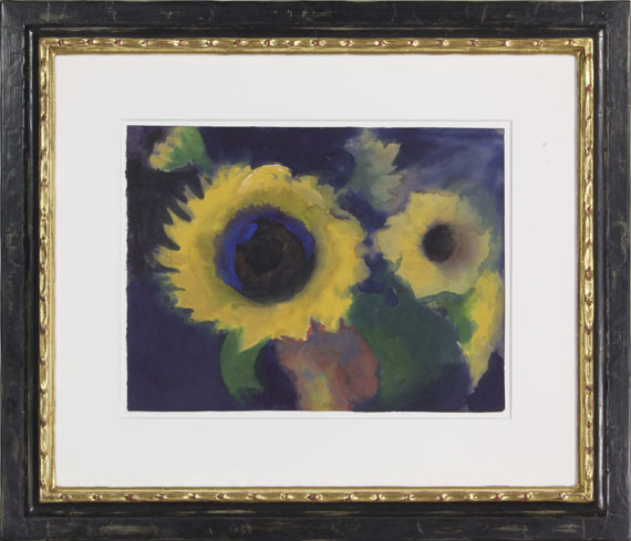 Emil Nolde - Zwei Sonnenblumen vor dunklem Grund - Rahmenbild