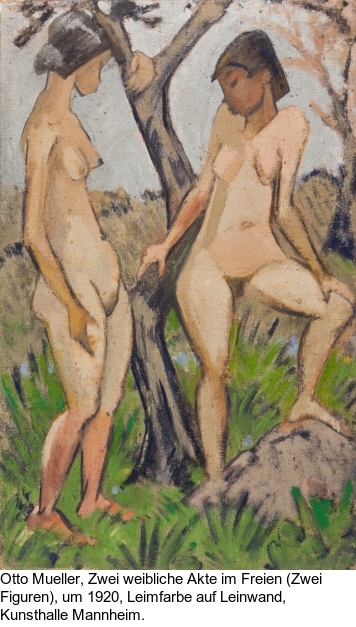 Otto Mueller - Zwei Mädchenakte (Zwei stehende Mädchenakte unter Bäumen / Zwei Mädchen neben Baumstämmen stehend) - Weitere Abbildung