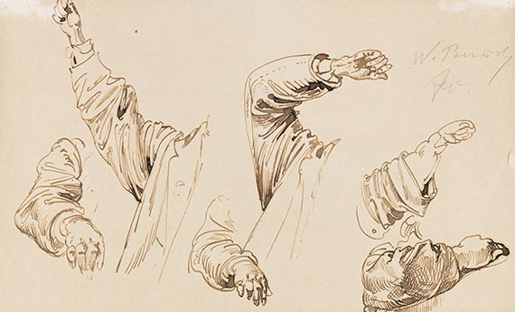 Busch - 4 Bll.: Handstudie (Bl. 1). Hand- und Gewandstudie (Bl. 2). Rückenmuskelstudien (Bl. 3). Arm- und Gewandstudie (Bl. 4)