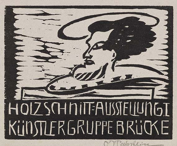Hermann Max Pechstein - Einladungskarte II: "Holzschnitt = Ausstellung I der Künstlergruppe Brücke"