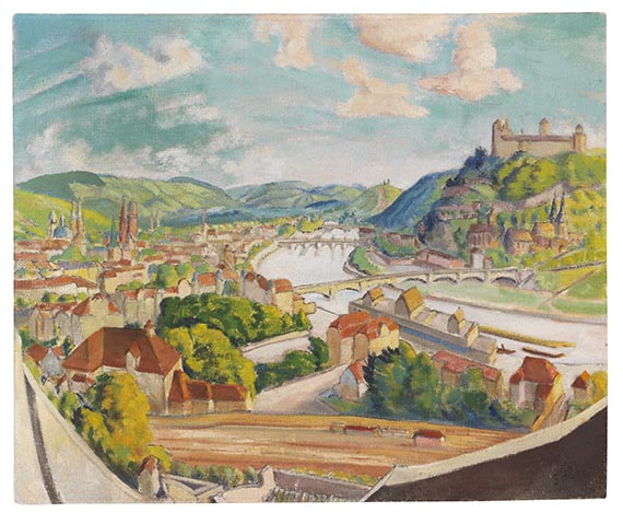 Erich Heckel - Würzburg. Landschaft mit drei Brücken