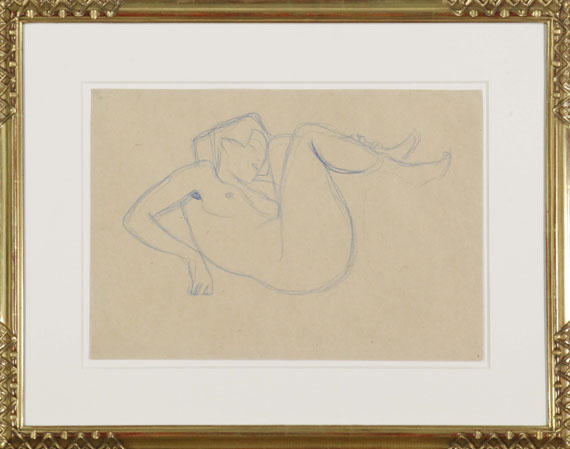 Gustav Klimt - Mit angezogenen Schenkeln kauernder Mädchenakt - Rahmenbild