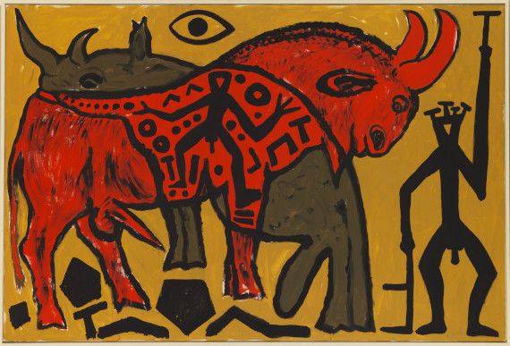 A. R. Penck (d.i. Ralf Winkler) - Stier und Nashorn verrückt - Rahmenbild