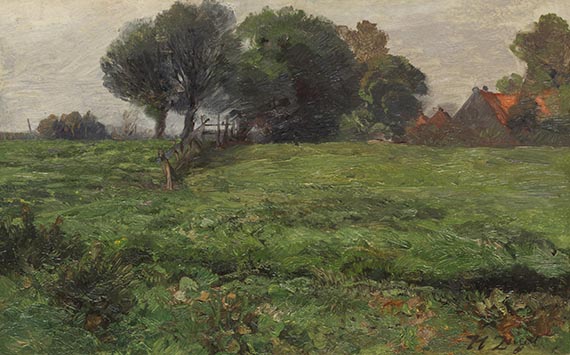 Heinrich von Zügel - Weiden im Moos (Landschaft mit Häusern)