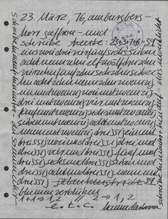 Hanne Darboven - Orig.-Entwurf "Wende >80<". Dabei: Brief an Herrn Gaffron 23. März 1976 - Weitere Abbildung