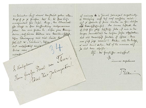 Rainer Maria Rilke - Eigenhändiger Brief, Silvester 1918