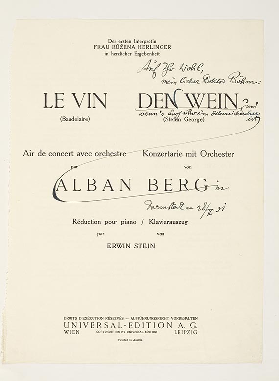 Alban Berg - Partitur von Der Wein. Handexemplar von Karl Böhm - Weitere Abbildung