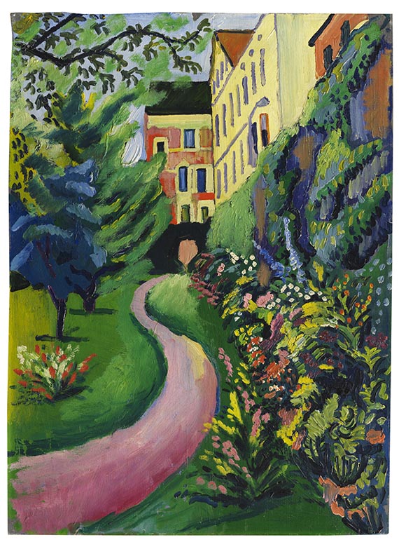 Live aus der Auktion August Macke<br />Unser Garten mit blühenden Rabatten, 1912