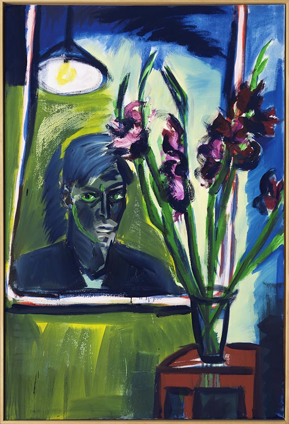 Rainer Fetting - Selbstportrait mit Blumen III - Rahmenbild