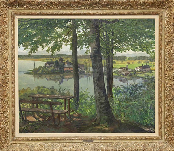 Wilhelm Trübner - Aussicht auf Kloster Seeon - Rahmenbild