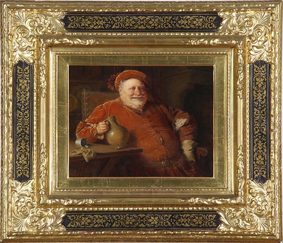 Eduard von Grützner - Falstaff mit Krug und Würfelspiel - Rahmenbild