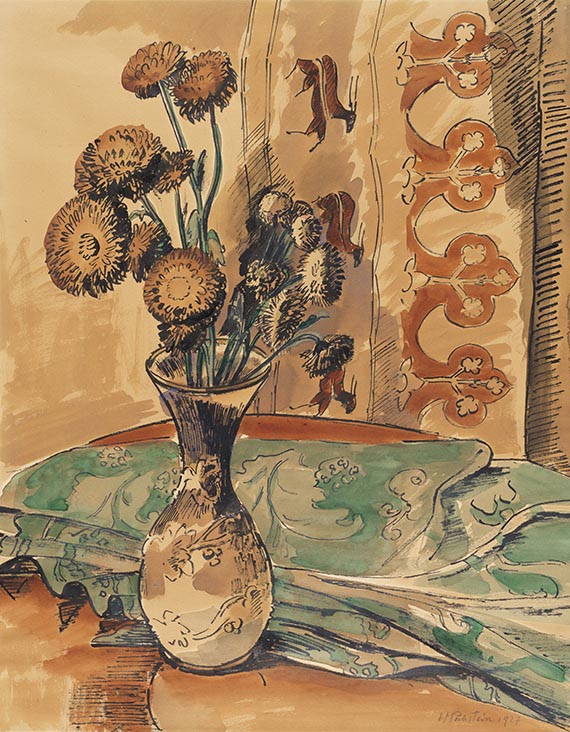 Hermann Max Pechstein - Blumenstillleben mit grüner Decke