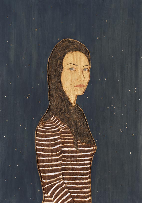 Stephan Balkenhol - Woman with darkblue background with stars