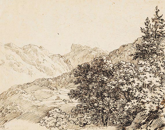 Johann Georg von Dillis - Gebirgslandschaft mit zwei Sennhütten