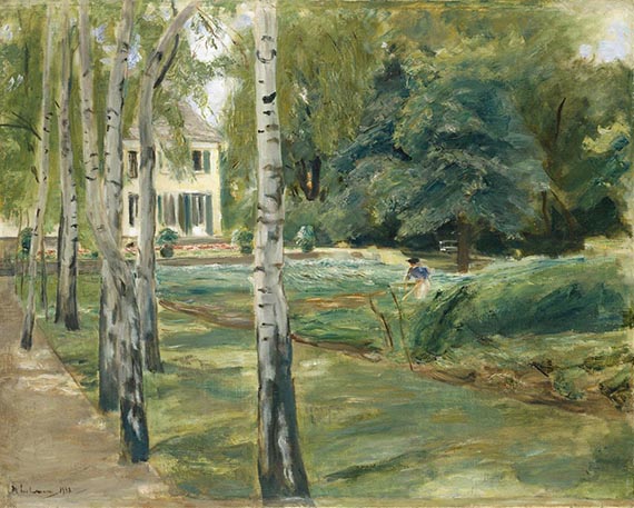 Abbildung zu: Max Liebermann, Die Birkenallee im Wannseegarten nach Westen, 1918, Öl auf Leinwand, Hamburger Kunsthalle.