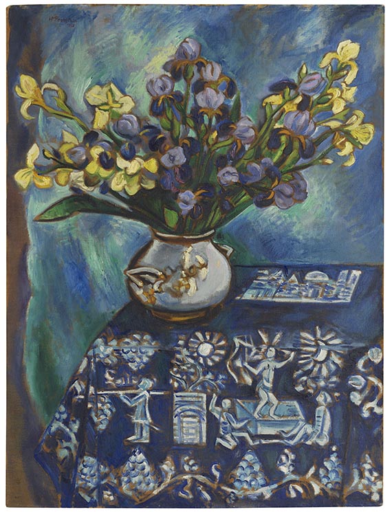 Hermann Max Pechstein - Die blaue Decke (Stilleben in Blau) (Blumenstilleben)