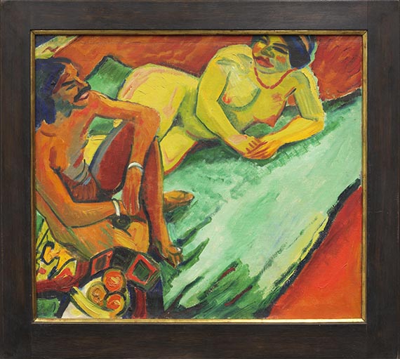 Hermann Max Pechstein - Inder und Frauenakt / Früchte (Rückseite) - Rahmenbild
