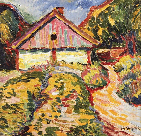 Abbildung zu: Max Pechstein, Haus auf der Kurischen Nehrung, 1909, Öl auf Leinwand, Museo Thyssen-Bornemisza, Madrid. © Pechstein 2025 Hamburg / Berlin / VG Bild-Kunst, Bonn 2025