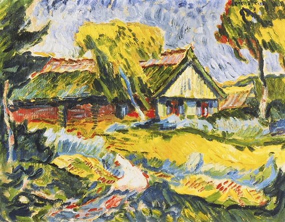 Abbildung zu: Max Pechstein, Kurisches Haus, 1909, Öl auf Leinwand, Philadelphia Museum of Art. © Pechstein 2025 Hamburg / Berlin / VG Bild-Kunst, Bonn 2025